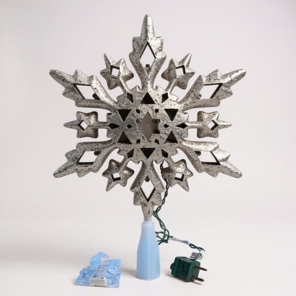 Glittery Silver Snowflake Christmas Tree Topper With Led Lights - Picture 1 of 5